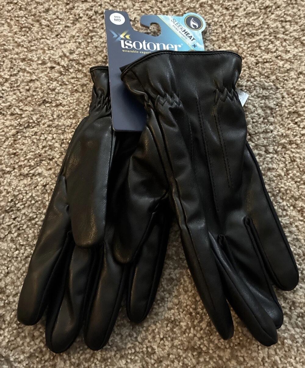 Isotoner Mens Insulated Faux Leather Touchscreen Glove Black Size Medium NEW